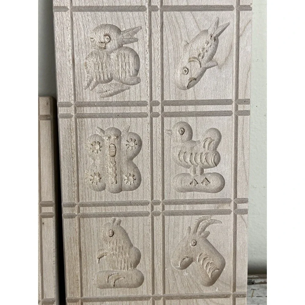 Vintage Wooden Maple Sugar / Butter Press Molds, Animal Fruits Object Molds